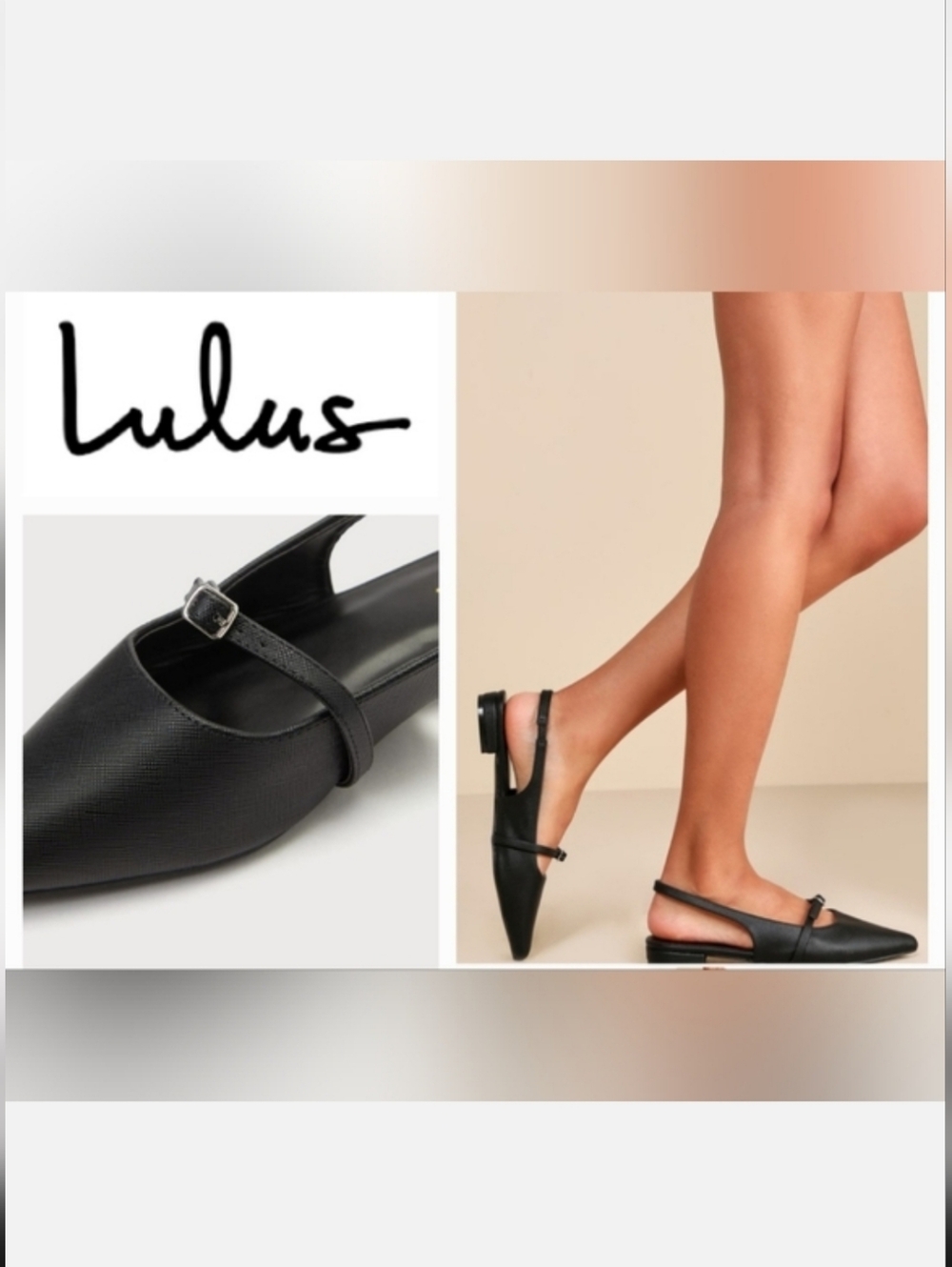 Lulus Portiaa Black Pointed-Toe Slingback Flats Sz 9